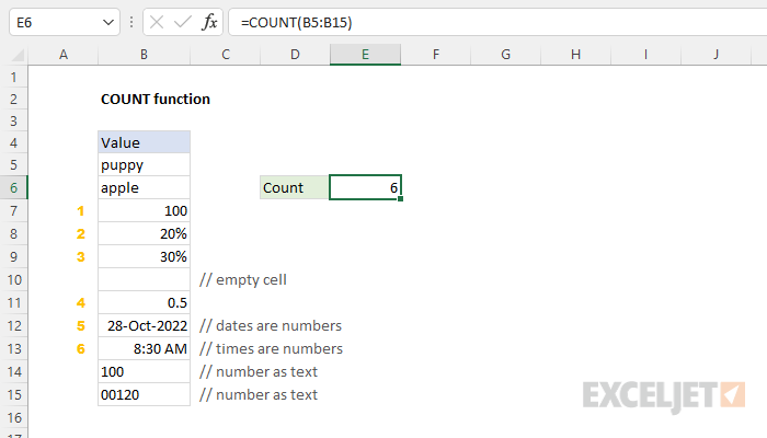 How To Use The Excel Count Function Exceljet 0584